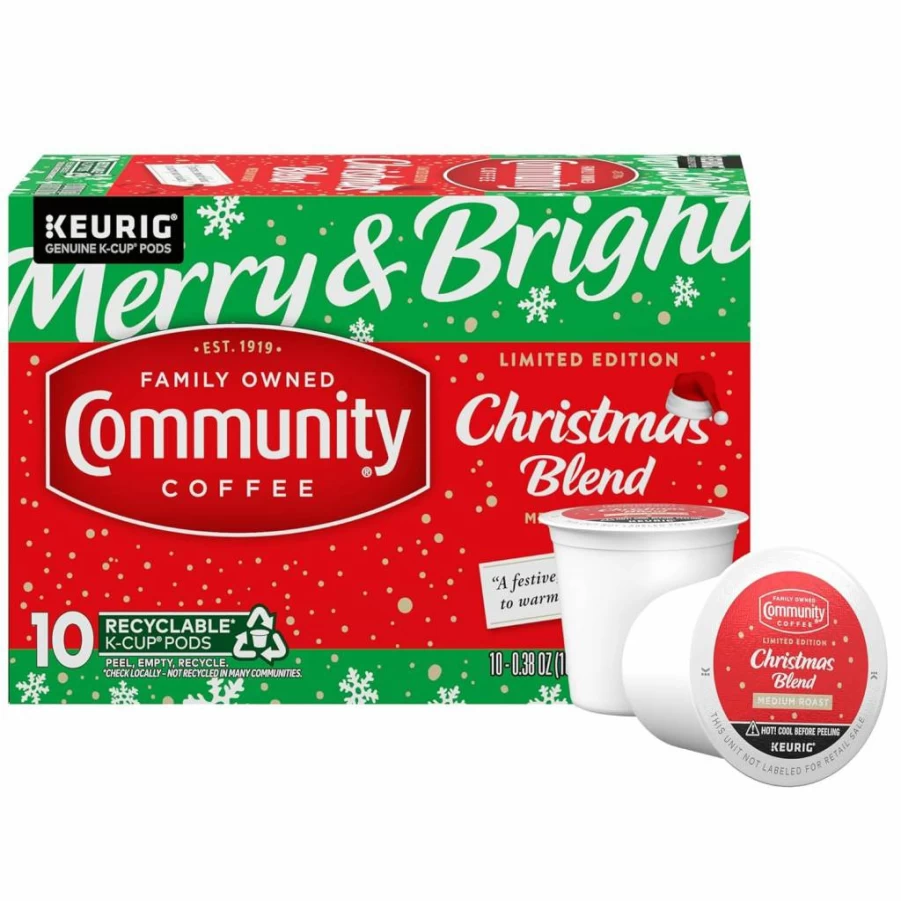 Community Coffee Christmas Blend Medium Roast K-Cup Pods, 10 Count, Keurig 2.0 Compatible Holiday Coffee