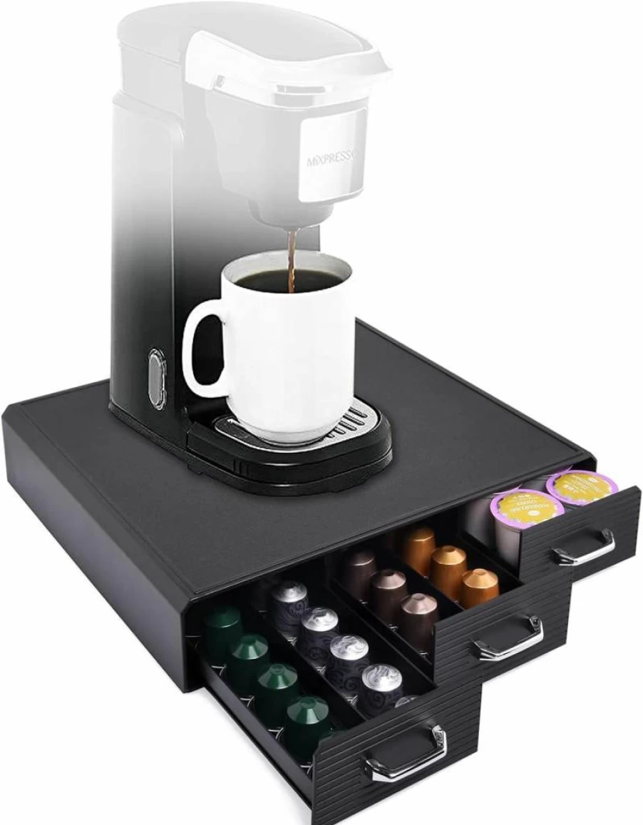 HauSun Coffee Pod Organizer Drawer - 36 K-Cup or 48 Nespresso Capsule Storage Holder, Black, Compact Coffee Maker Accessory