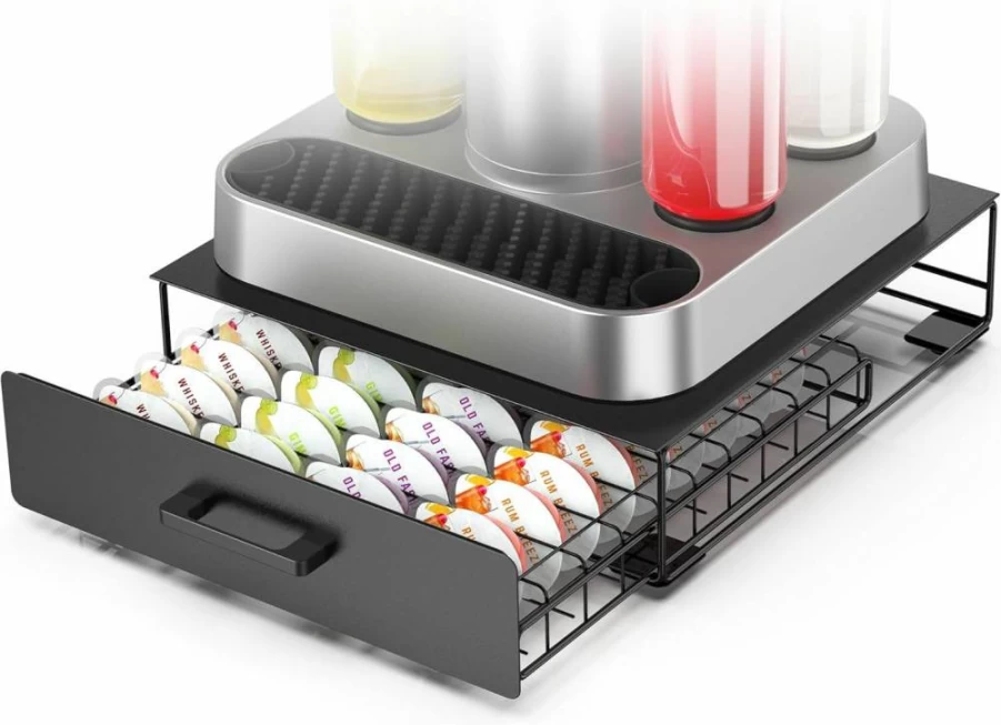 ZECENN Stackable Bartesian Capsule Storage Drawer - 40 Pods Capacity, Compatible with Bartesian & Black+Decker Cocktail Machines, Black Cocktail Pod Organizer