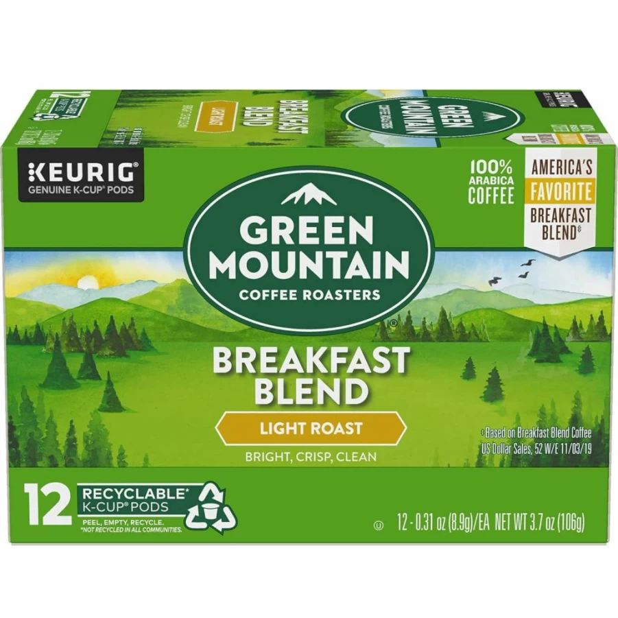 Green Mountain Coffee Roasters Light Roast Breakfast Blend K-Cup Pods for Keurig, 12 Count Single-Serve Coffee