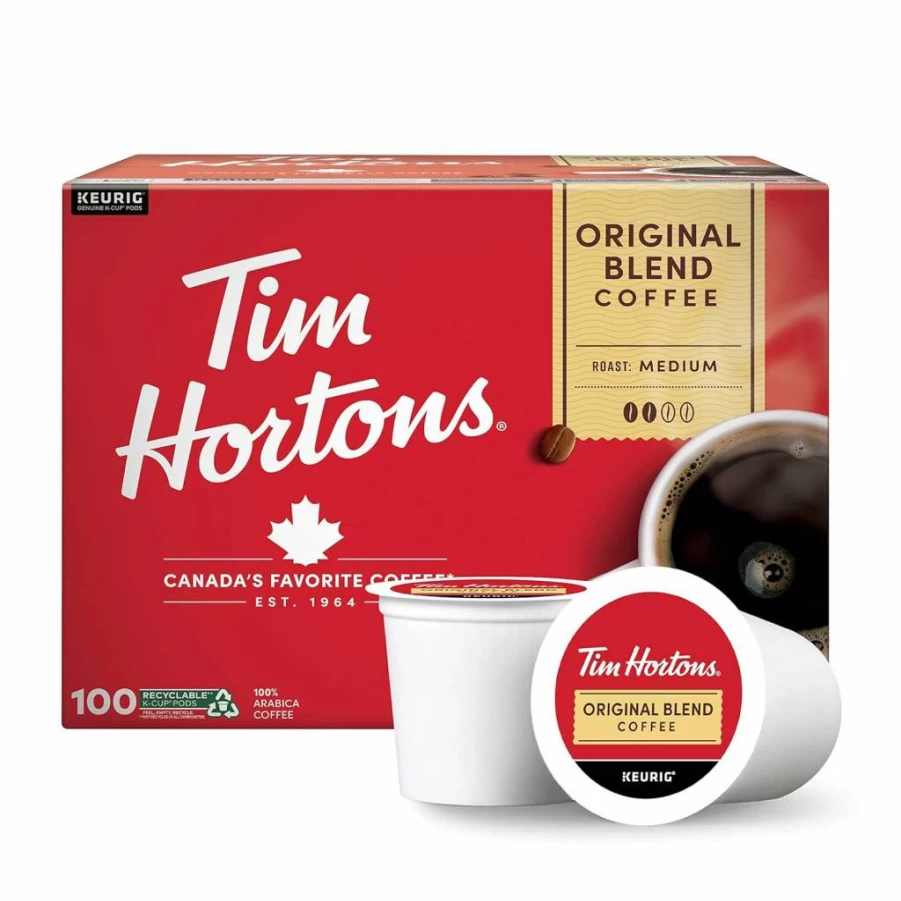 Tim Hortons Original Blend Medium Roast Coffee K-Cup Pods 100 Count Compatible with Keurig Brewers Single-Serve
