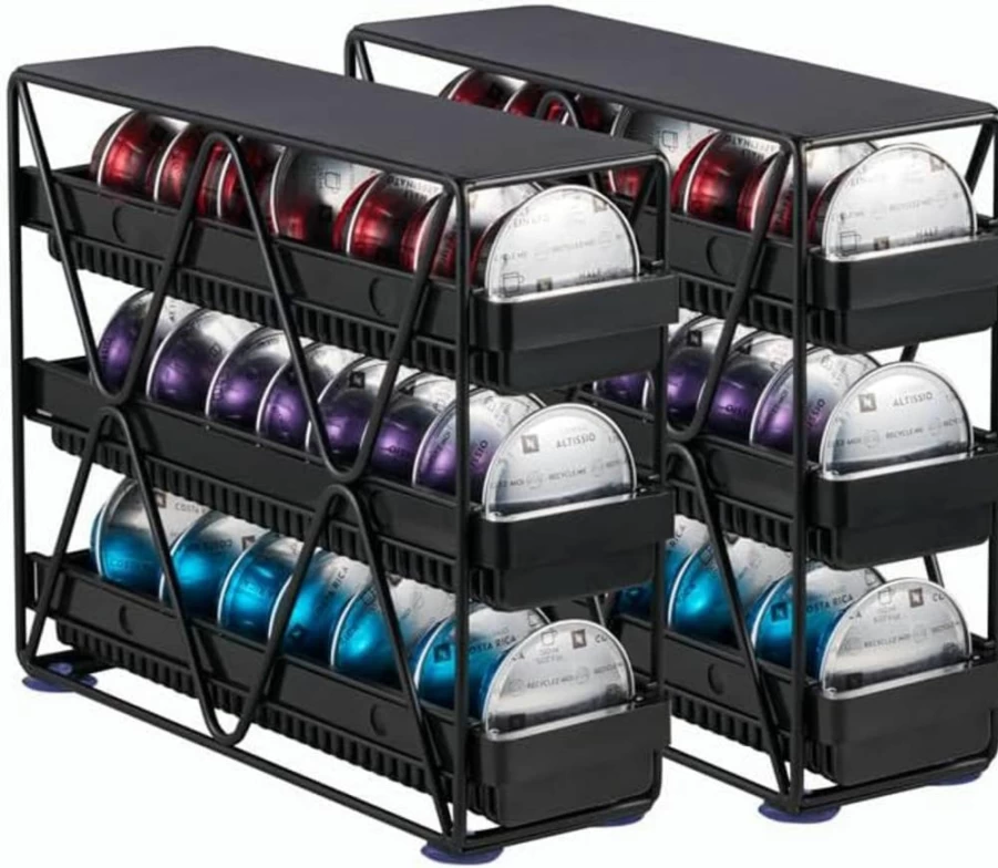MEAERTON 3-Tier Black Coffee Pod Holder for Countertop - Organizes 24 K-Cups, Compact & Stylish Storage Solution