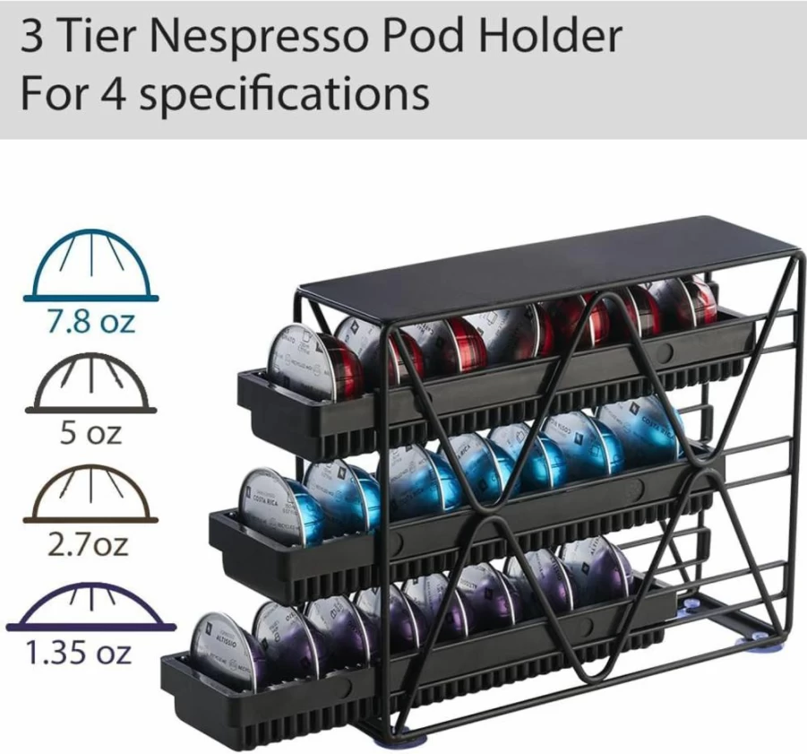 MEAERTON 3-Tier Black Coffee Pod Holder for Countertop - Organizes 24 K-Cups, Compact & Stylish Storage Solution