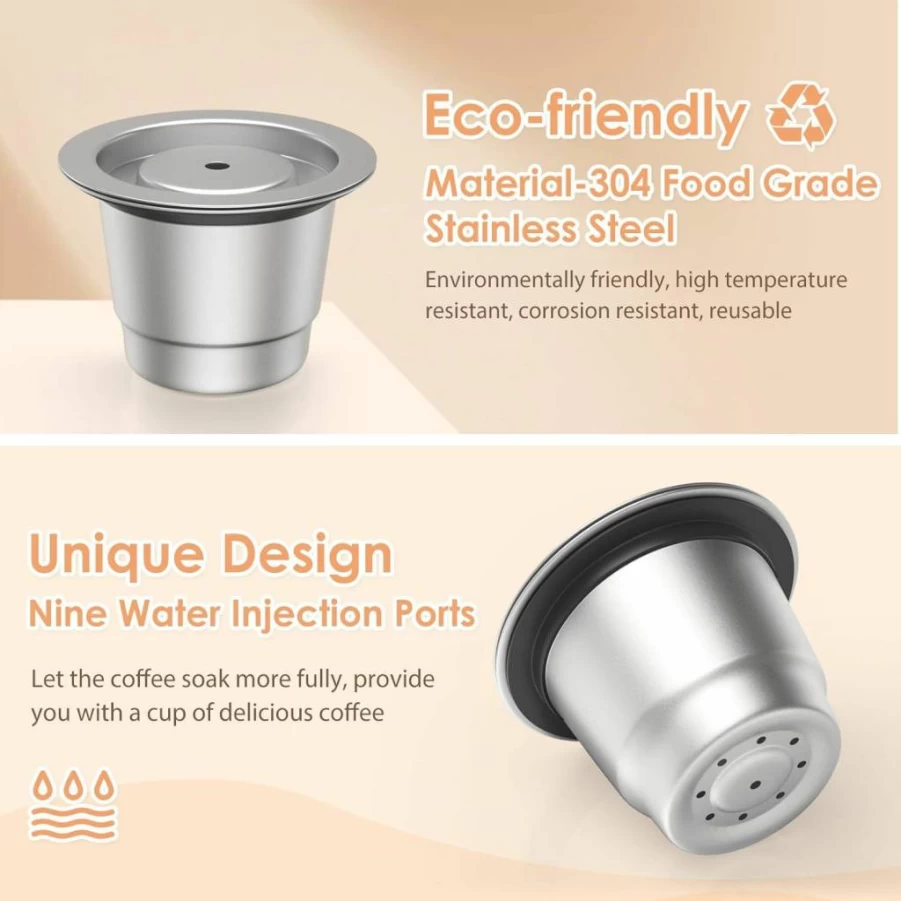 LIANLAI Reusable Stainless Steel Coffee Pod for Nespresso Original Machine - 1 Pack with Cleaning Brush & Plastic Spoon - Eco-Friendly Metal Coffee Capsule