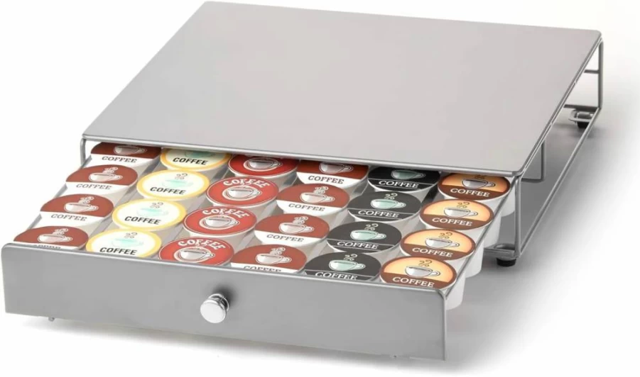 Nifty Solutions Silver K-Cup Storage Drawer - 36 Pod Holder, Compact Under Coffee Pot Organizer, Non-Rolling Sliding Design for Kitchen Counter
