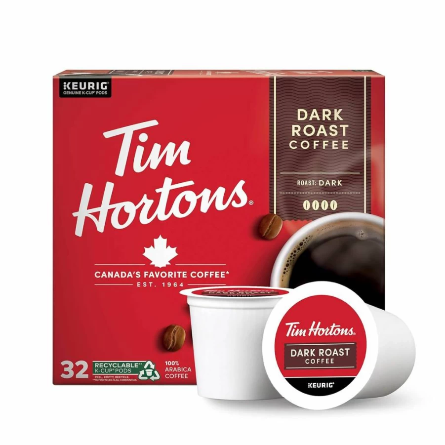 Tim Hortons Dark Roast K-Cup Pods 32 Count, Single-Serve Coffee Compatible with Keurig Brewers