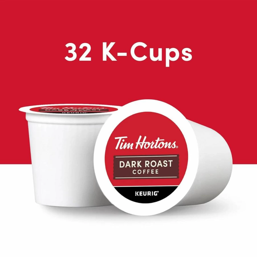 Tim Hortons Dark Roast K-Cup Pods 32 Count, Single-Serve Coffee Compatible with Keurig Brewers