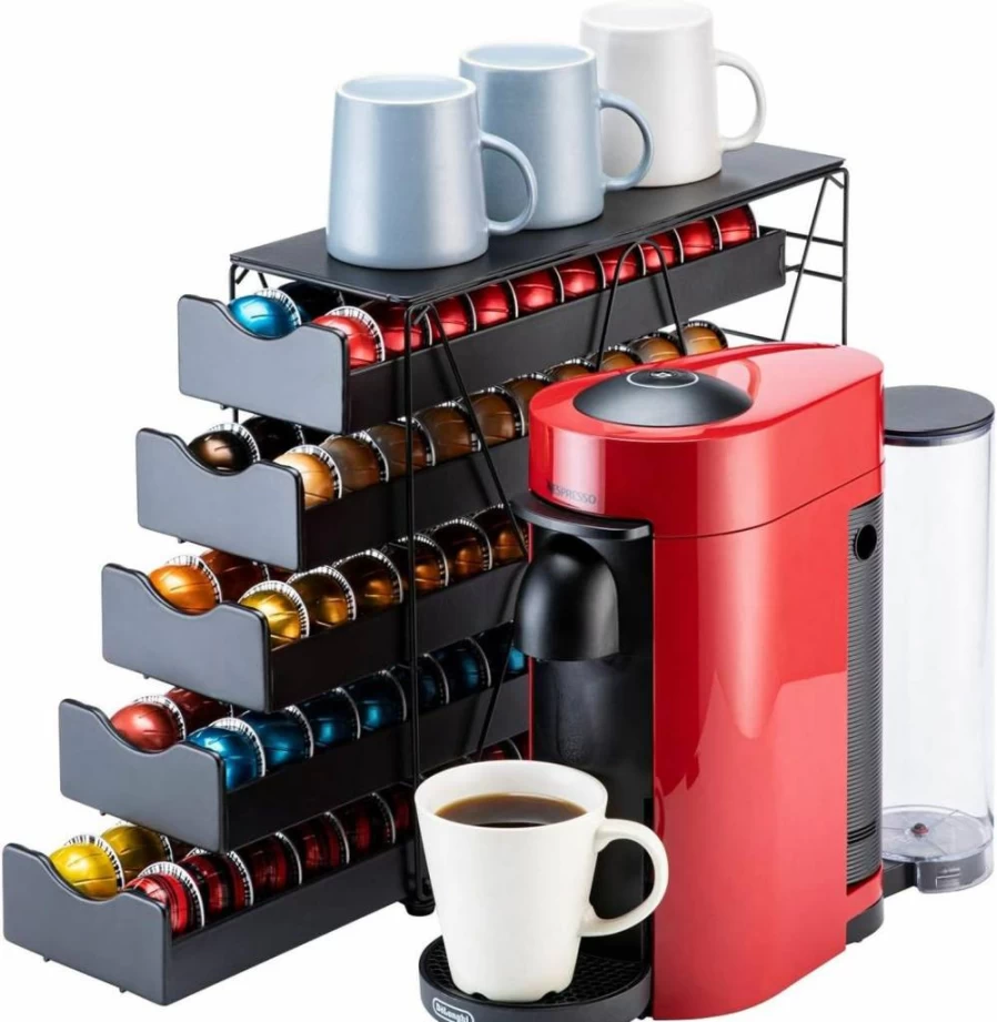 Flagship 3-Tier Nespresso Vertuo Pod Holder - 60 Capsule Capacity, Multi-Tier Coffee Pod Organizer Drawer for Nespresso Vertuo Capsules