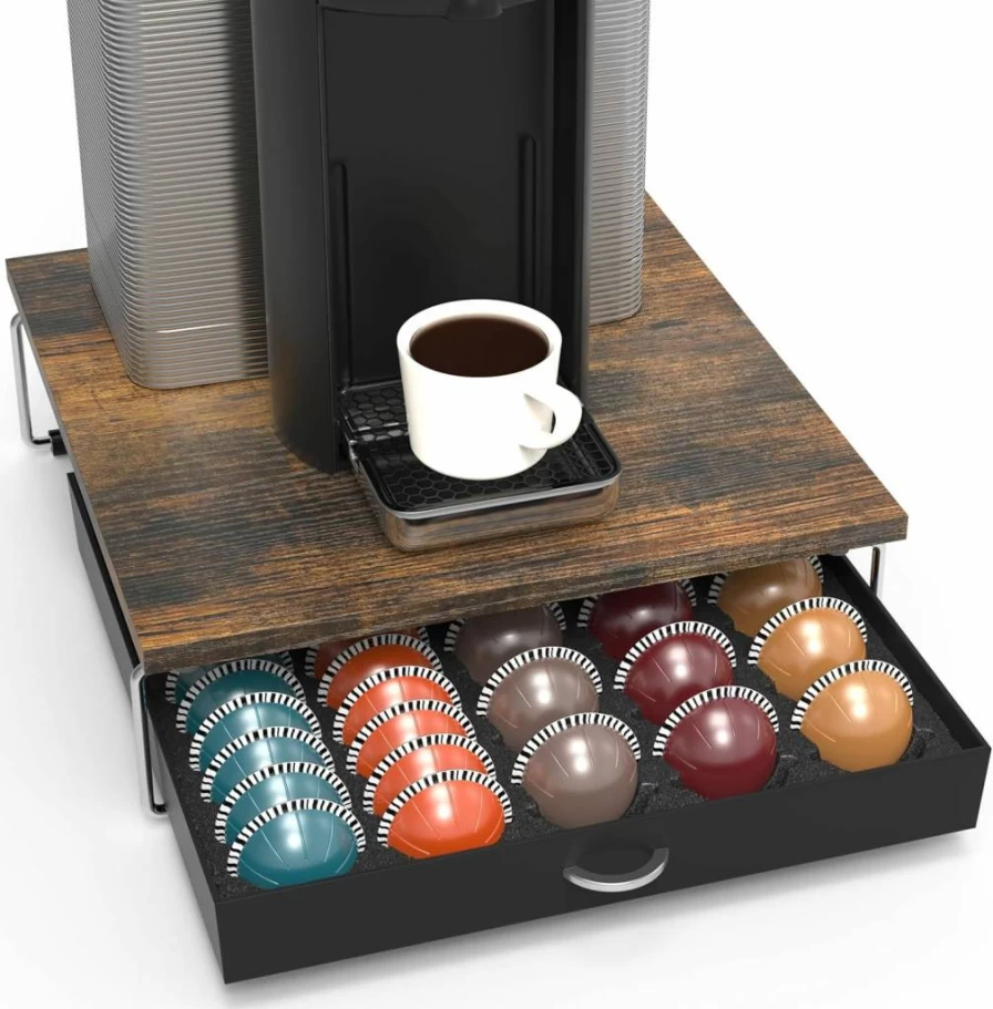 Deco Brothers Nespresso Capsule Organizer – 24 Large or 48 Small Vertuo Pod Holder, Crystal Clear Tempered Glass Drawer