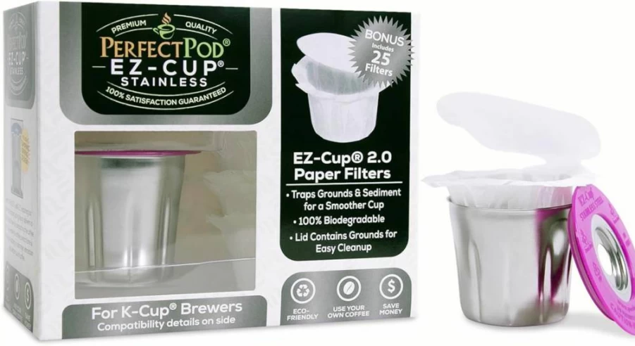 PERFECT POD Reusable K Cup Coffee Pod for Keurig - Stainless Steel Refillable Filter with 25 Paper Filters, Compatible with Keurig & Select Coffee Makers