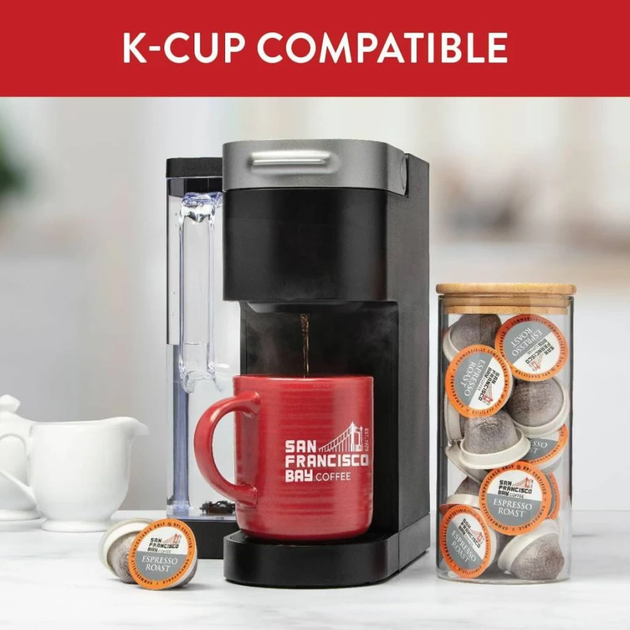 SAN FRANCISCO BAY Compostable Coffee Pods - 80 Count Dark Roast Espresso K-Cups, Keurig 2.0 Compatible, Eco-Friendly Single-Serve Pods