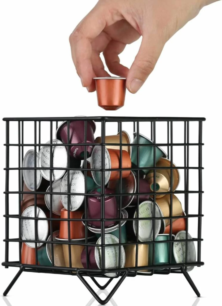XMGZQ Large Metal Coffee Pod Holder - 12-Cup K-Cup Organizer for Kitchen Countertop, Creamer & Syrup Storage, Wire Basket Coffee Bar Accessory