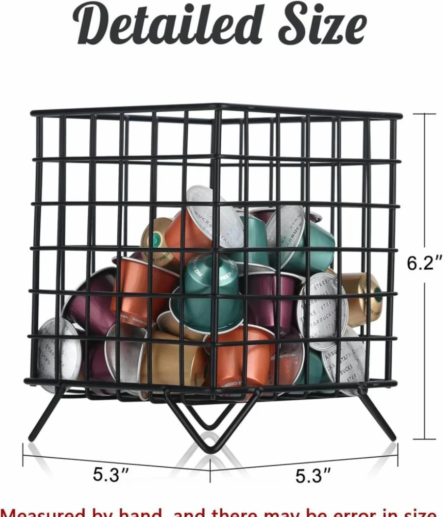 XMGZQ Large Metal Coffee Pod Holder - 12-Cup K-Cup Organizer for Kitchen Countertop, Creamer & Syrup Storage, Wire Basket Coffee Bar Accessory