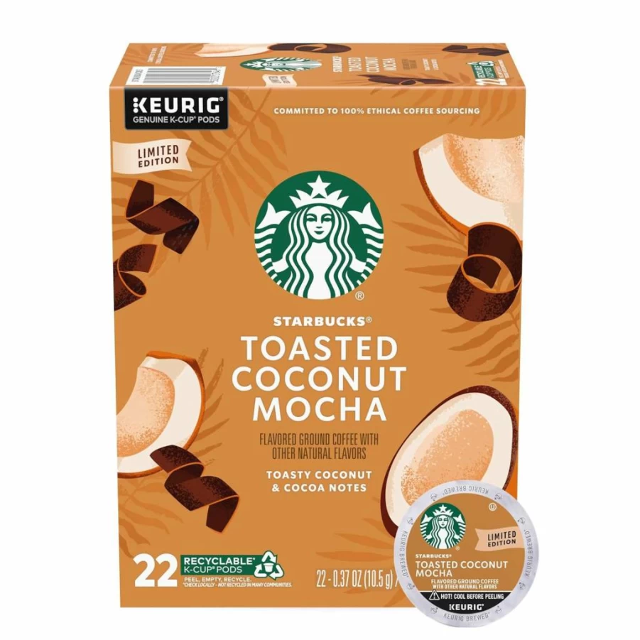 Starbucks Toasted Coconut Mocha K-Cup Coffee Pods for Keurig, Limited Edition 100% Arabica, 22 Count Box