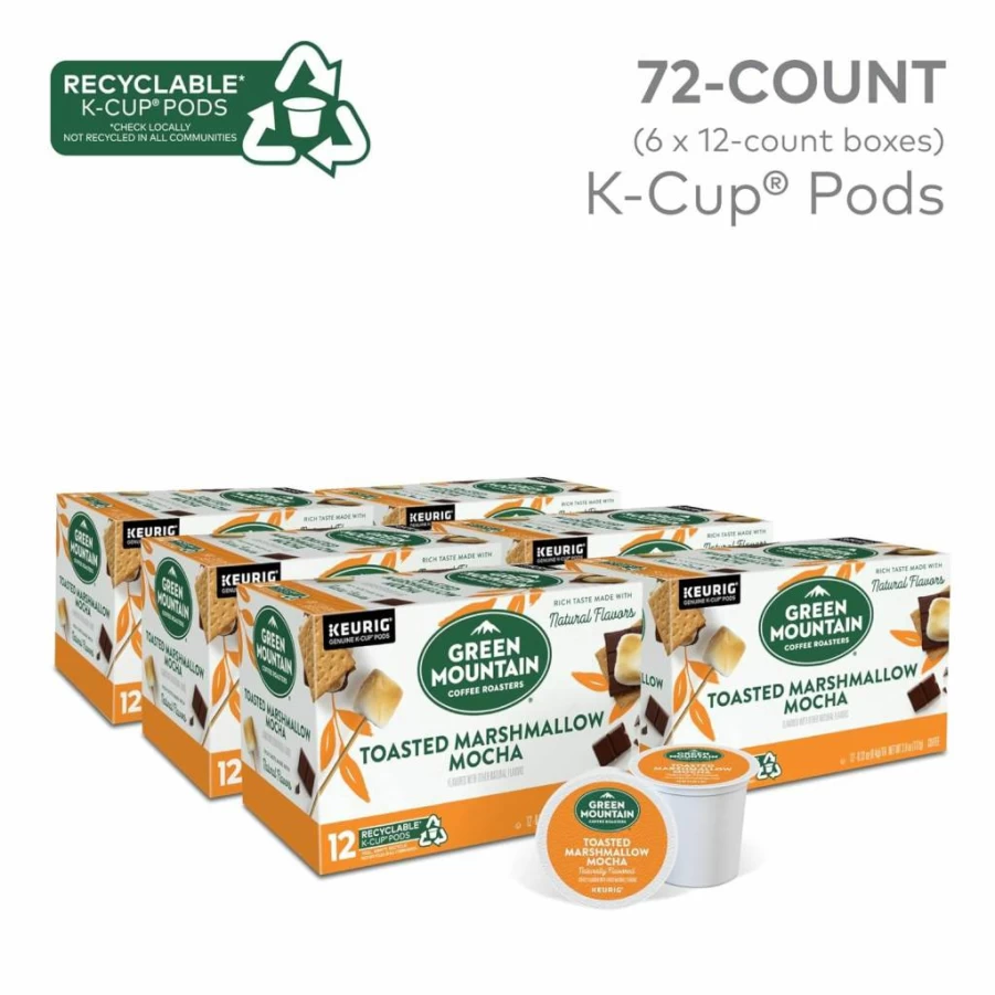 Green Mountain Coffee Roasters Toasted Marshmallow Mocha K-Cup Pods, 72 Count (6 Boxes of 12) Seasonal Flavored Coffee