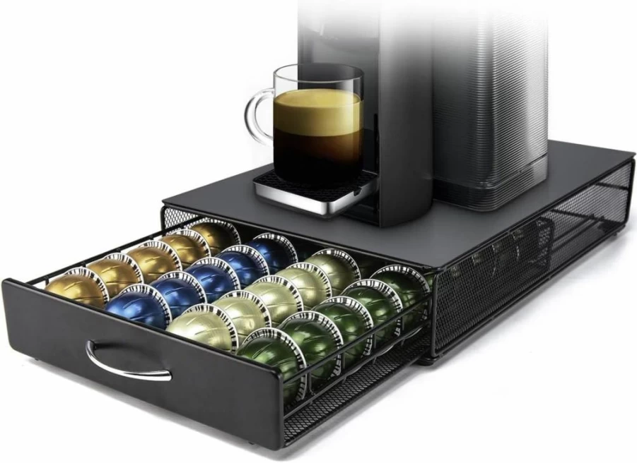 HiveNets VertuoLine Coffee Pod Organizer - 40-Capacity Metal Storage Drawer for Nespresso Vertuo Capsules, Multi-Flavor Pod Holder
