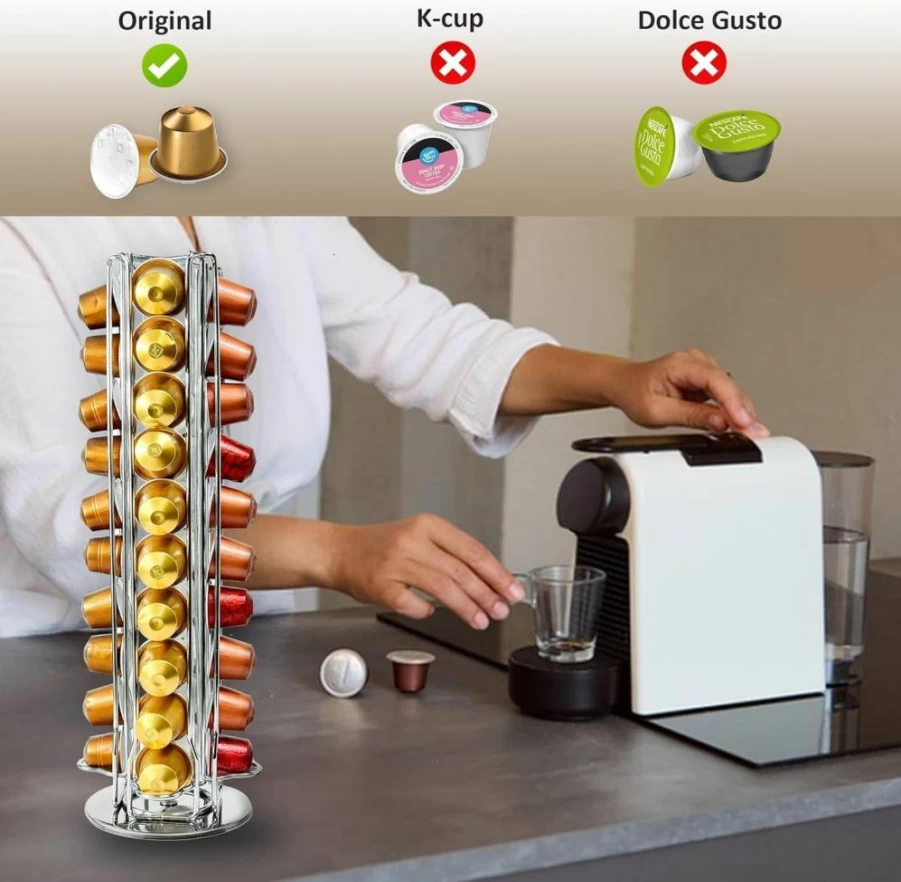 WORBIC Large Capacity Coffee Pod Holder for Nespresso OriginalLine - Organizer Stand Holds 40 Capsules, Durable & Compact, Black
