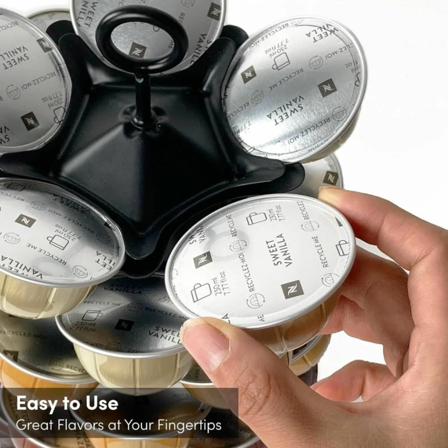 XYMPO 40-Cup Rotating Coffee Pod Carousel for Nespresso Vertuo - 360° Metal Capsule Holder (Black)
