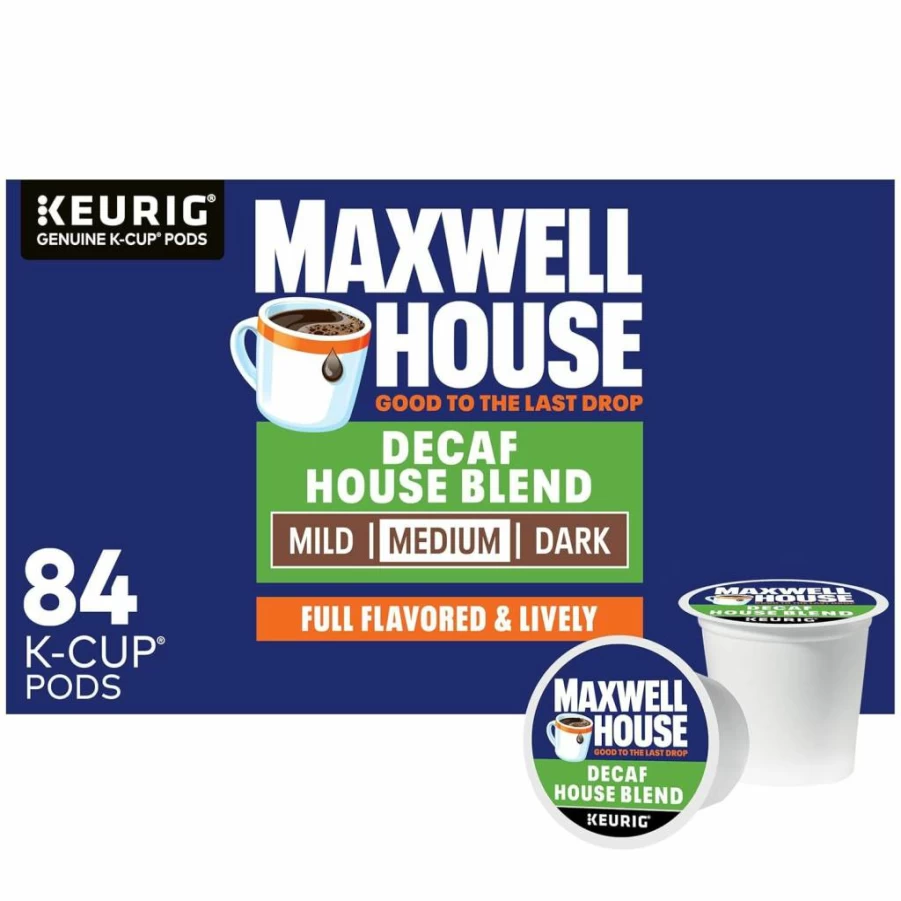 MAXWELL HOUSE Decaf Medium Roast House Blend K-Cup Pods, 84 Count, Caffeinated Free Coffee for Keurig Brewers