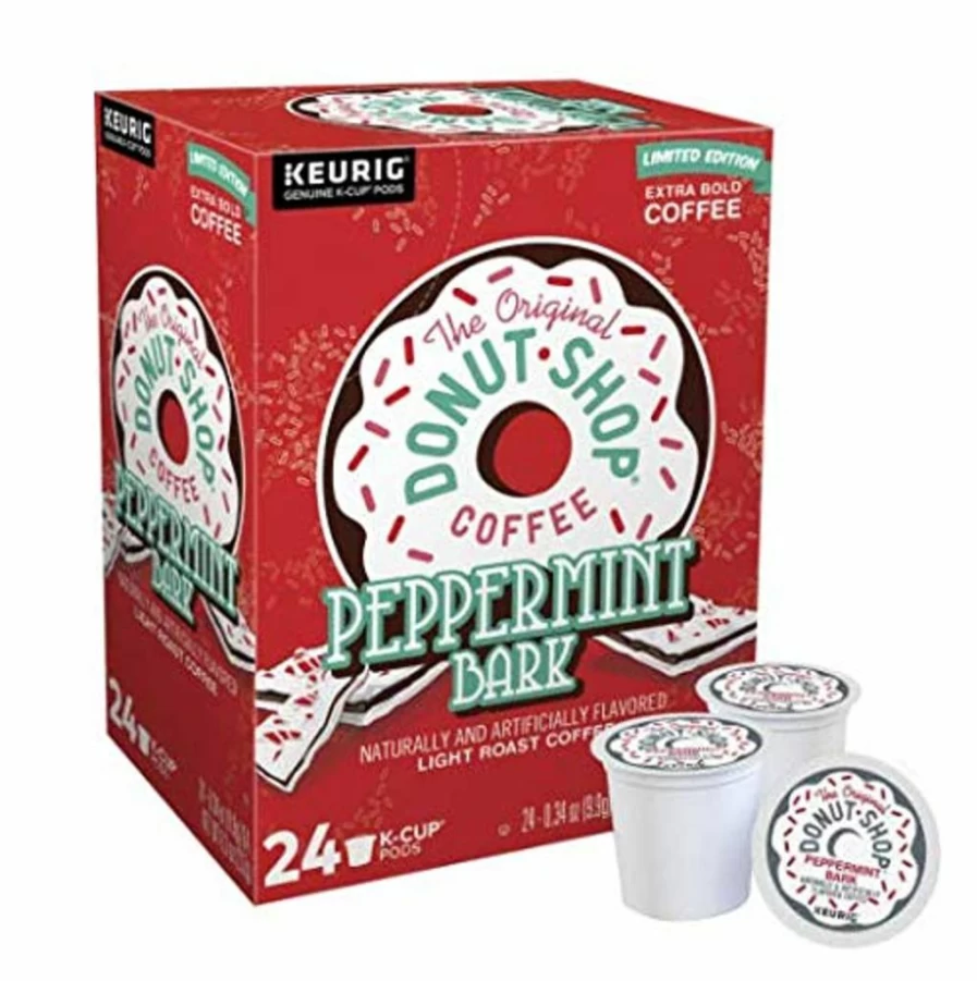 Globalpixels Donut Shop Coffee K-Cups Pods - 24 Count, Peppermint Bark Flavor, Light/Medium/Bold Roast, Compatible with Keurig Machines