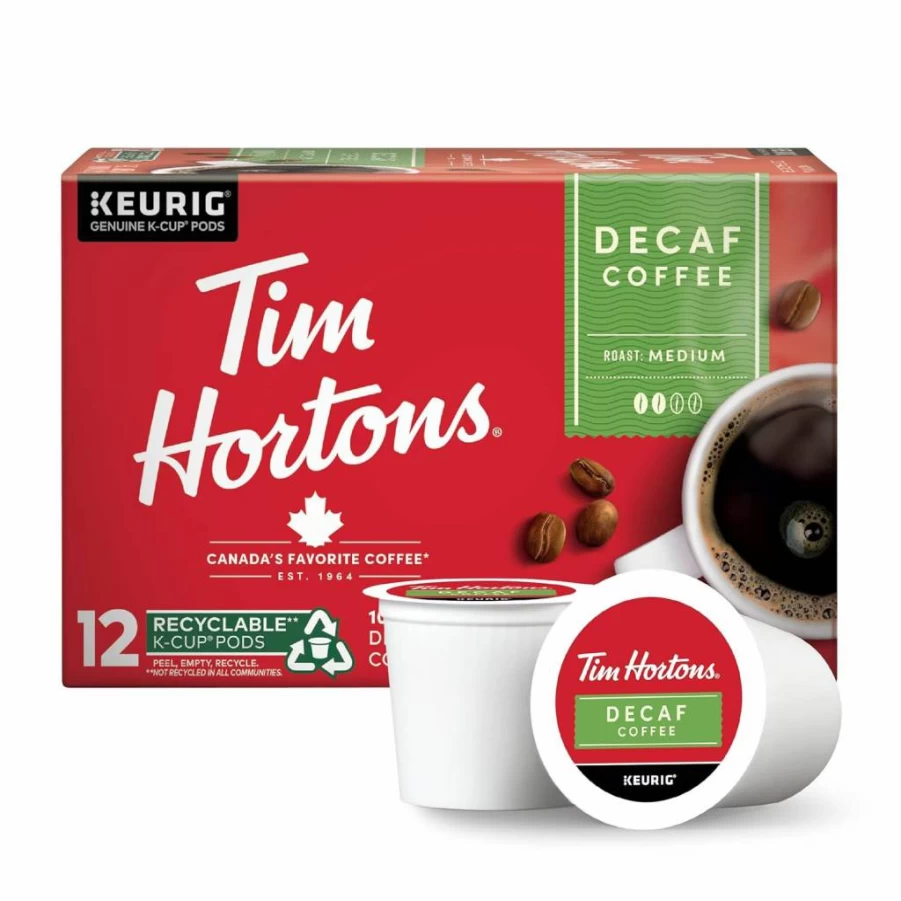 Tim Hortons Decaf Medium Roast K-Cup Pods 12 Count, Compatible with Keurig Single-Serve Coffee Makers