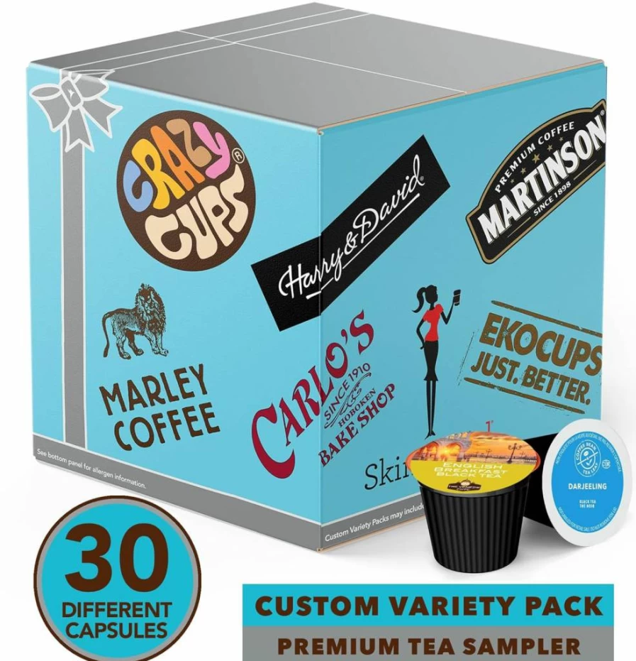 Crazy Cups Decaf Coffee Pods Variety Pack - 30 Assorted Flavored Single Serve Decaffeinated K Cups for Keurig Brewers, No Duplicates