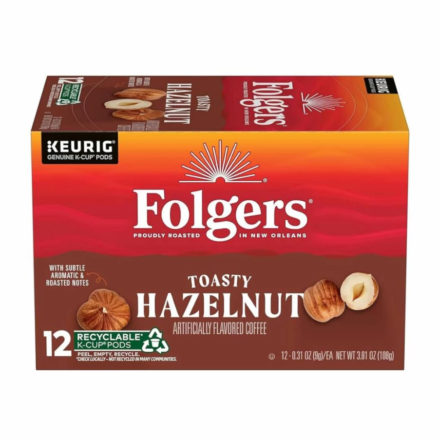 Folgers Toasty Hazelnut Flavored Coffee K-Cup Pods, 12 Count, Keurig Compatible