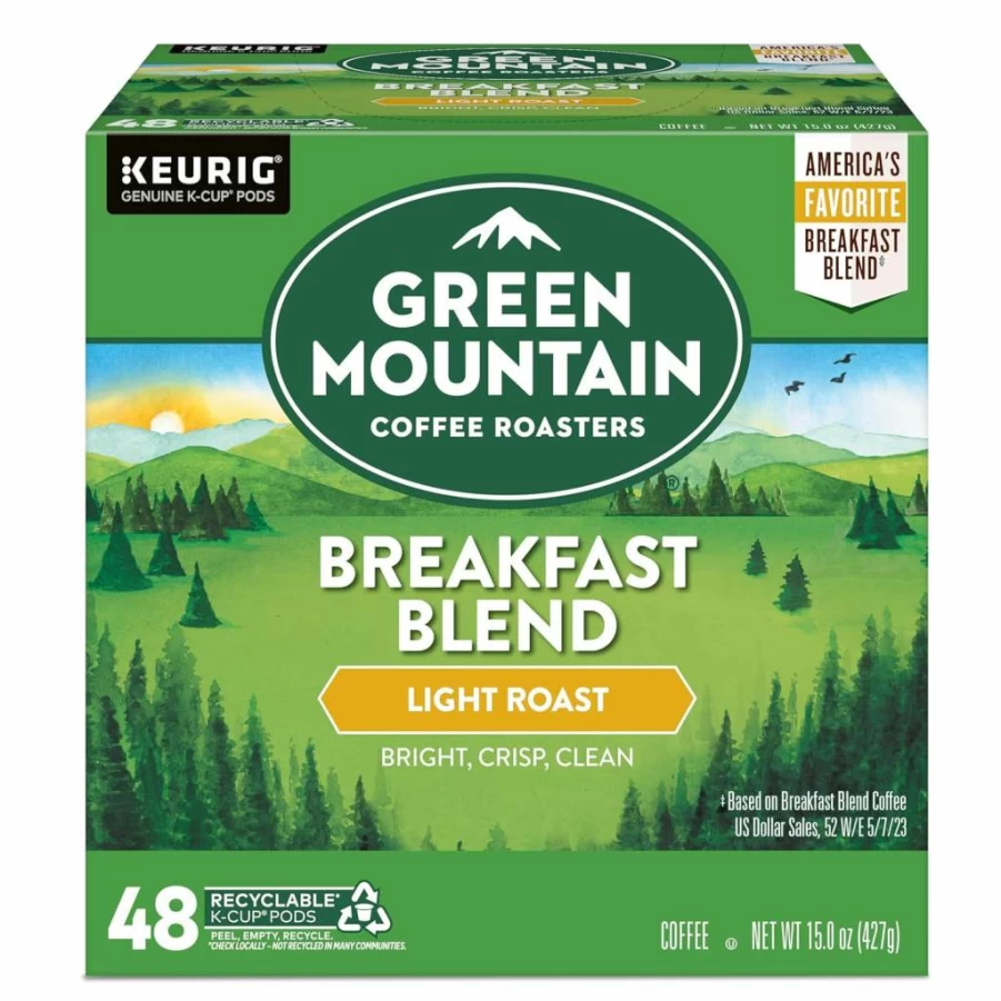 Green Mountain Coffee Roasters Decaf Breakfast Blend Light Roast K-Cup Pods, 72 Count Single-Serve for Keurig Brewers