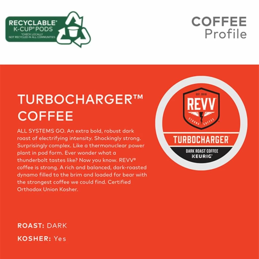Revv No Surrender Dark Roast Coffee K-Cup Pods, Single-Serve, 96 Count Pack