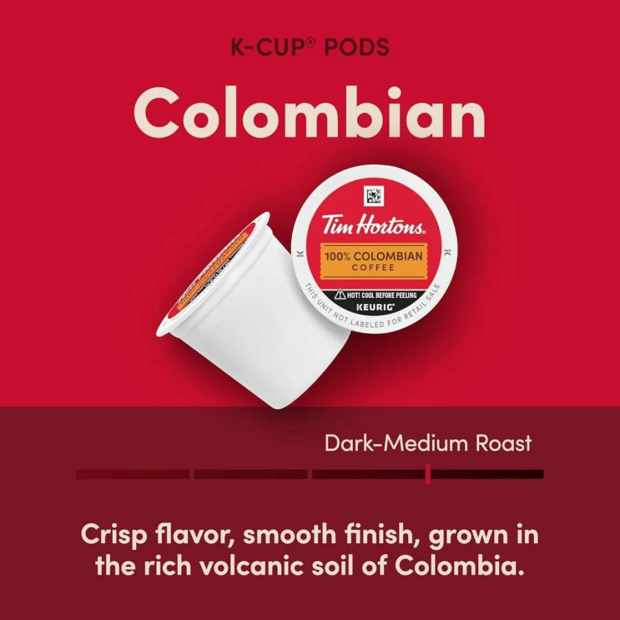 Tim Hortons Medium Dark Roast 100% Colombian Coffee K-Cup Pods 12Ct - Compatible With Keurig Brewers