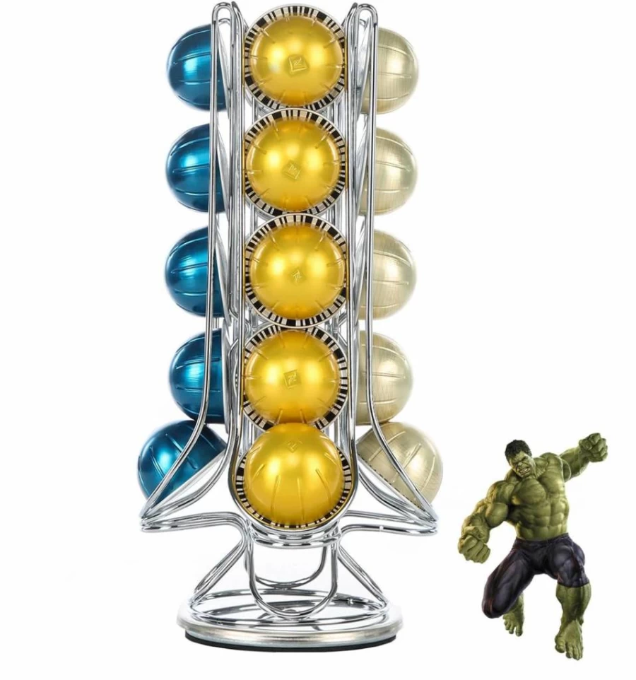 FlagShip 360-Degree Rotating Metal Coffee Pod Holder for Nespresso VertuoLine – Compact Black Carousel Stand Holds 20 Capsules