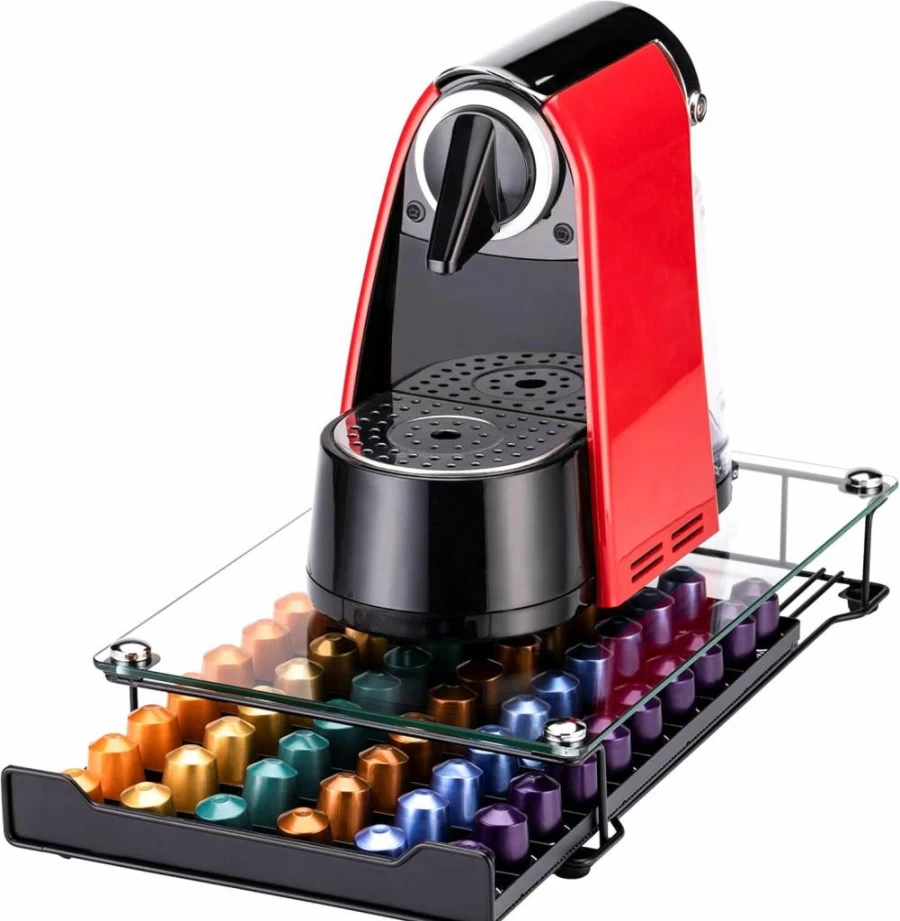 Rice Rat 40-Capacity Coffee Pod Holder - Crystal Clear Tempered Glass Storage Organizer for Nespresso & Keurig Capsules