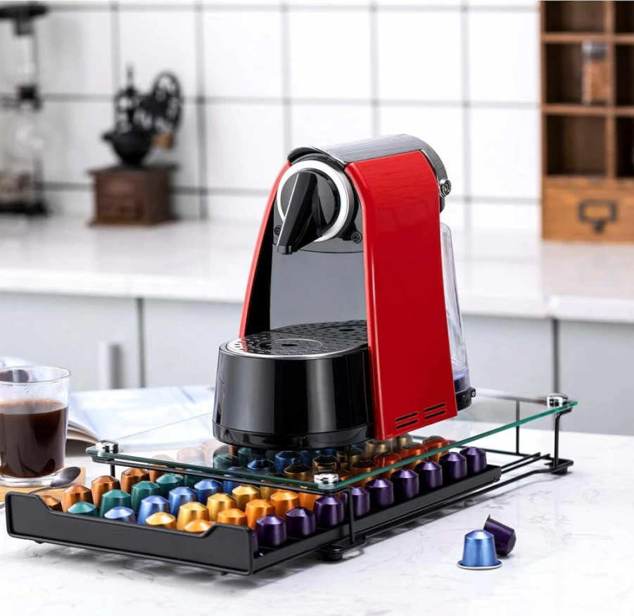 Rice Rat 40-Capacity Coffee Pod Holder - Crystal Clear Tempered Glass Storage Organizer for Nespresso & Keurig Capsules