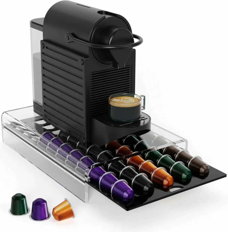 LifeMoreasy Acrylic Coffee Pod Organizer for Nespresso OriginalLine - Holds 40 Capsules, Countertop Storage Drawer