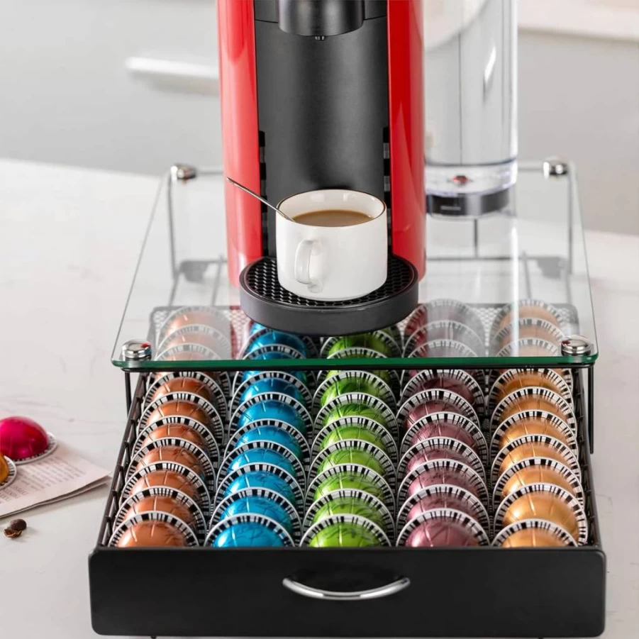 Rice Rat Nespresso Vertuo Capsule Holder – 50 Pod Storage for VertuoLine Coffee Capsules, Black