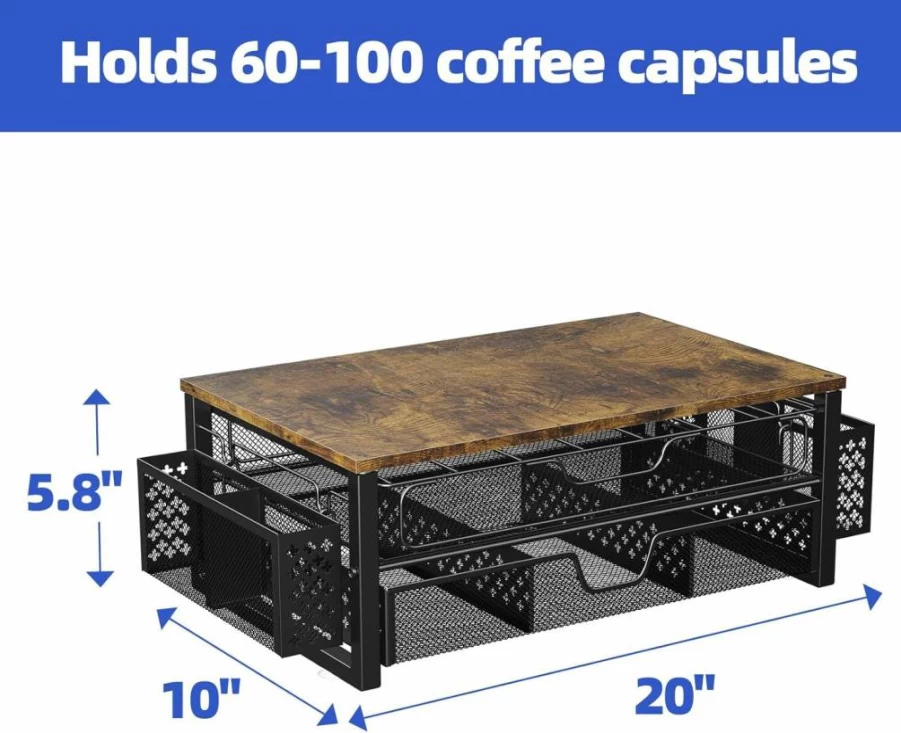 Simple Trending 2-Tier Sliding Drawer Coffee Pod Holder - Organizes 63 Large or 80 Small K-Cups, Includes Accessory Storage, Black Capsule Organizer