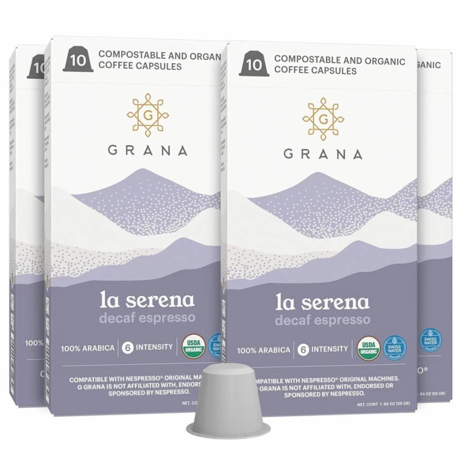 G Grana USDA Organic Decaf Coffee Pods 40 Count, Dark Roast Decaffeinated 100% Arabica, Compostable Capsules for Nespresso OriginalLine