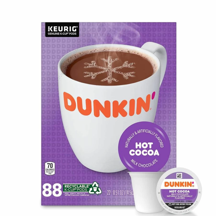 Dunkin' K Cups Milk Chocolate Hot Cocoa Pods - 88 Count for Keurig Brewers, Rich & Creamy Flavor