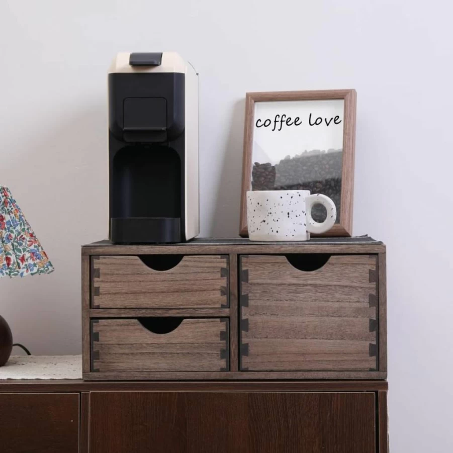 DDYURI Wooden Coffee Pod Organizer with 2 Drawers - K-Cup Storage Holder for Kitchen Counter, Office, and Home Decor - Compact Brewer Accessories
