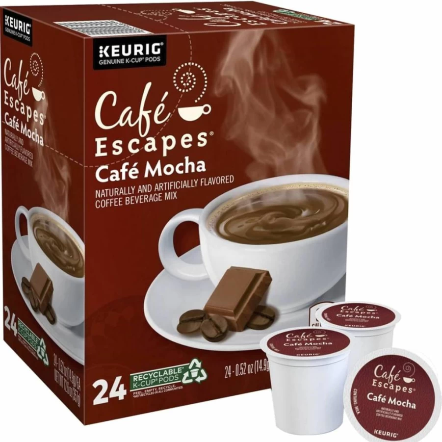 Cafe Escapes Cafe Mocha K-Cup Pods - 24 Count Carton, Single-Serve Coffee for Keurig Brewers