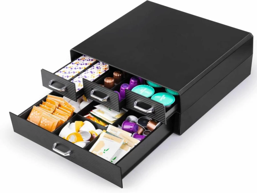SZQINJI 2-Tier Coffee Pod Organizer - 4-Drawer Storage for 72/96 Keurig K-Cup & Nespresso Capsules - Compact Coffee Capsule Holder