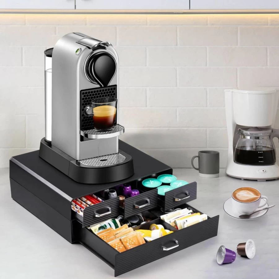 SZQINJI 2-Tier Coffee Pod Organizer - 4-Drawer Storage for 72/96 Keurig K-Cup & Nespresso Capsules - Compact Coffee Capsule Holder