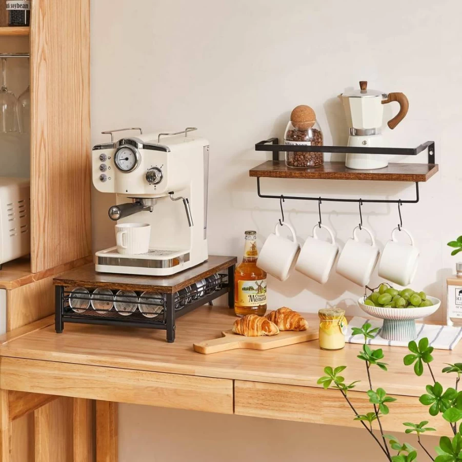 IBUYKE Wooden Coffee Pod Organizer Drawer - 40 Capsule Capacity, Mesh Shelf Storage, Greige Countertop Holder for Kitchen TCJ101Y