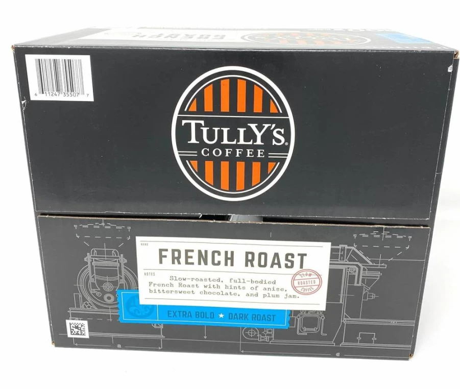 Tully's French Roast Coffee K-Cup Pods, 100 Count (0.4 Oz Each) - Medium Dark Roast, Compatible with Keurig Brewers