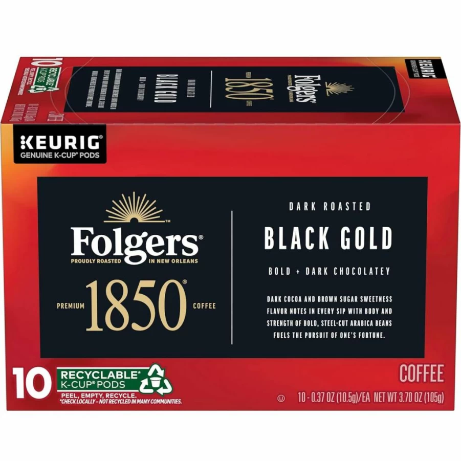 Folgers 1850 Black Gold Dark Roast Coffee K-Cup Pods, 60 Count, Compatible with Keurig Brewers