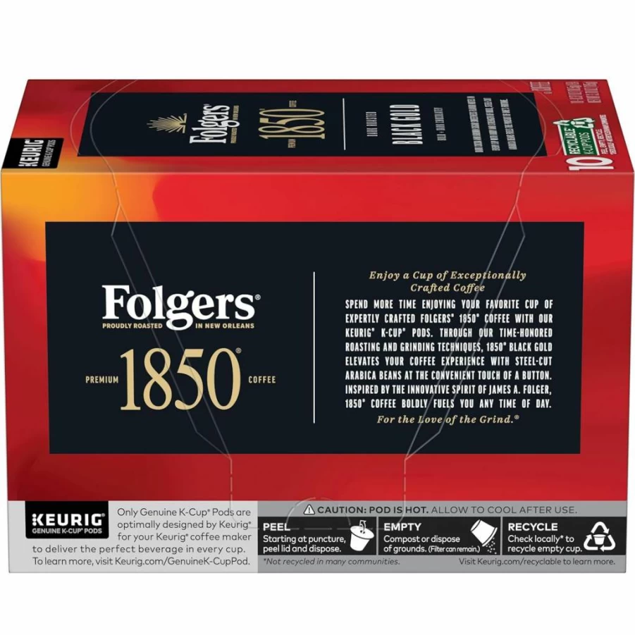 Folgers 1850 Black Gold Dark Roast Coffee K-Cup Pods, 60 Count, Compatible with Keurig Brewers