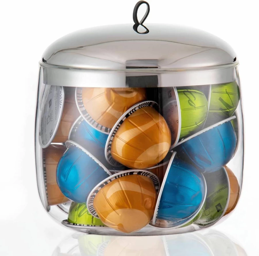 MOLFUJ Glass Coffee Pod Holder - Compatible with Nespresso Vertuo & Keurig K-Cups, Organizes 30 Capsules, Countertop Storage for Espresso Pods