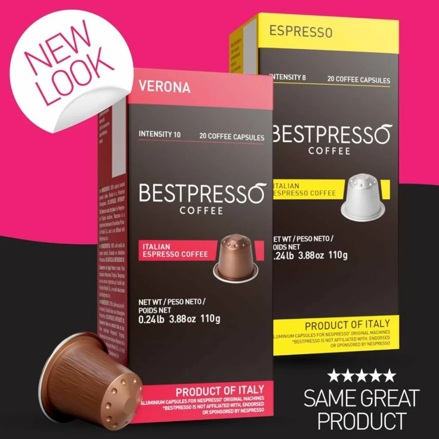 Bestpresso Intenso Espresso Pods - 120 Aluminum Capsules Compatible with Nespresso Original Machines, High Intensity Coffee Blend