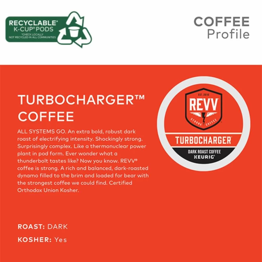 Revv Afterburner Dark Roast Coffee Pods, Single-Serve Keurig K-Cup Compatible, 96 Count Pack