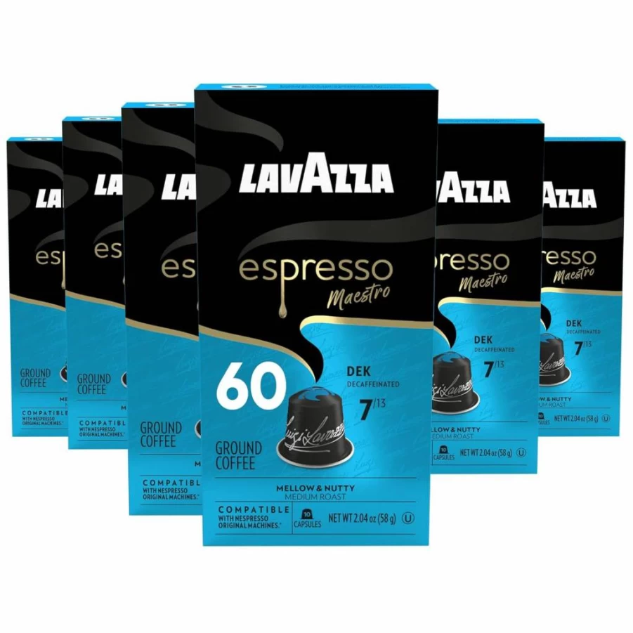 Lavazza Espresso Maestro Decaf Aluminum Coffee Capsules for Nespresso Original Machines, Medium Roast Arabica & Robusta Blend (60 Count)